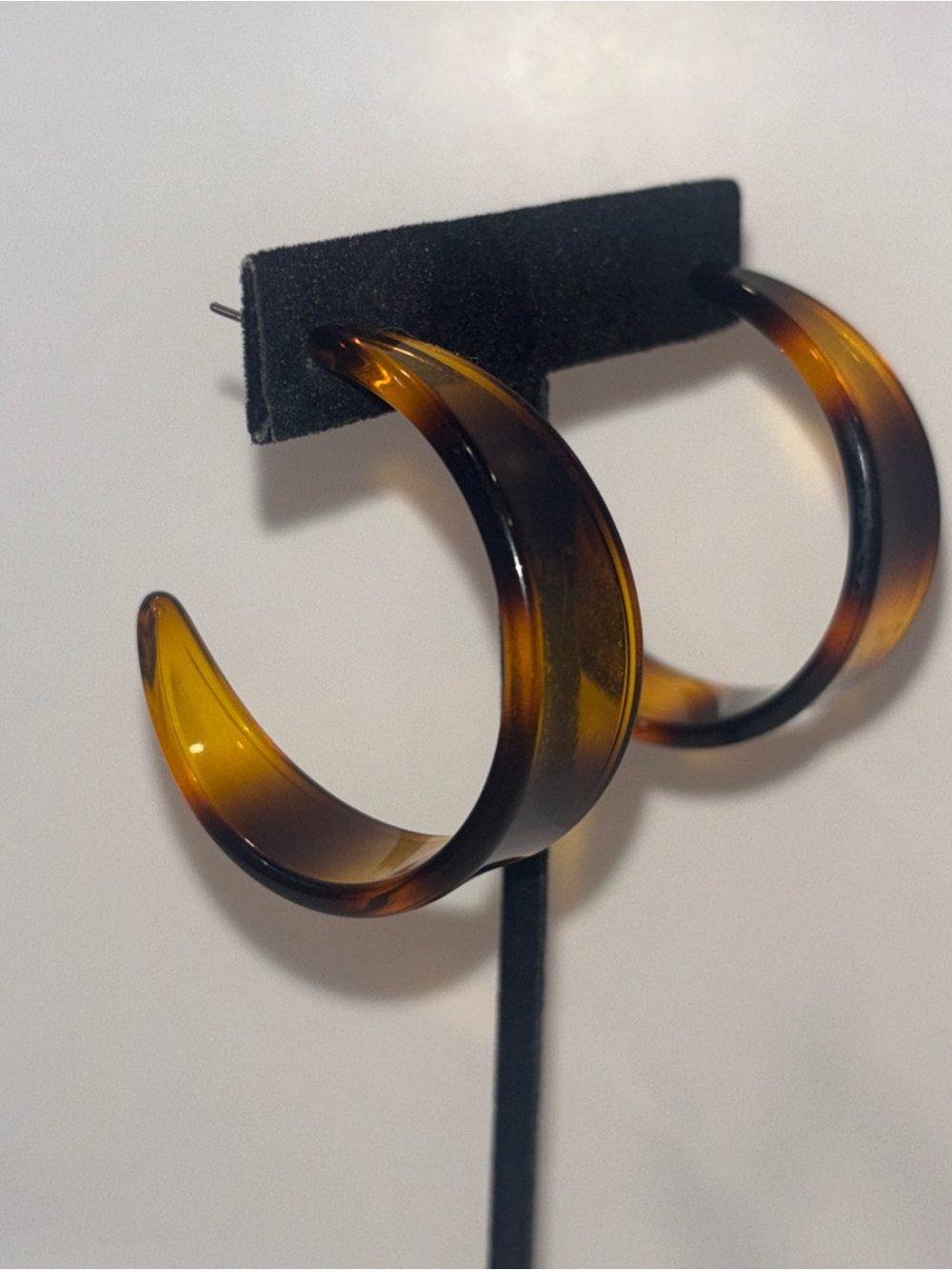 Vintage‎ Tortoiseshell Acrylic Hoop Earrings Brown Amber Wide Statement Retro